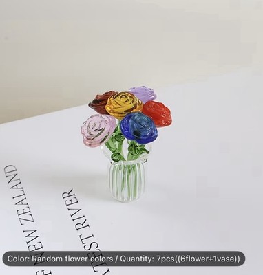 Colorful Handmade Mini Glass Flower Bouquets with Vase - Charming Centerpiece