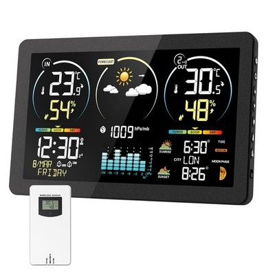 Wetterstation Funk mit Außensensor, Digital Farbdisplay DCF Funkuhr Innen und