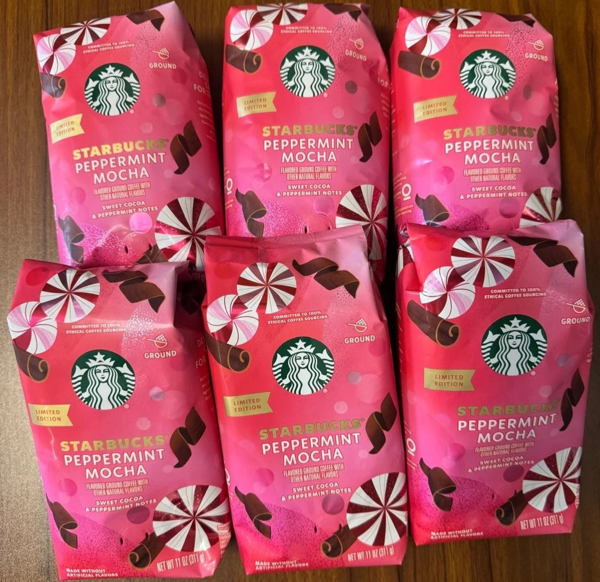 Starbucks Coffee Peppermint Mocha Ground Roast 11 oz 6 Bag L