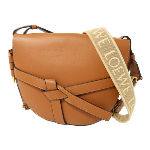 LOEWE GHW Small Gate Shoulder Bag Calfskin Leather Brown