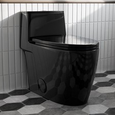 Black Toilet with Rimless Swirl Flush 17.3" ADA Modern Elongated One Piece