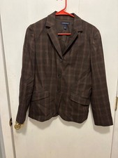 Vintage Lands End Womens SZ 8 Plaid Wool Blend Blazer Jacket
