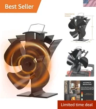 Black 4-Blade Wood Stove Fan with Overheating Protection - Efficient & Safe