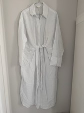 H&M Maxi Button Down Shirt Dress with Tie Front and Side Slits Size M New White