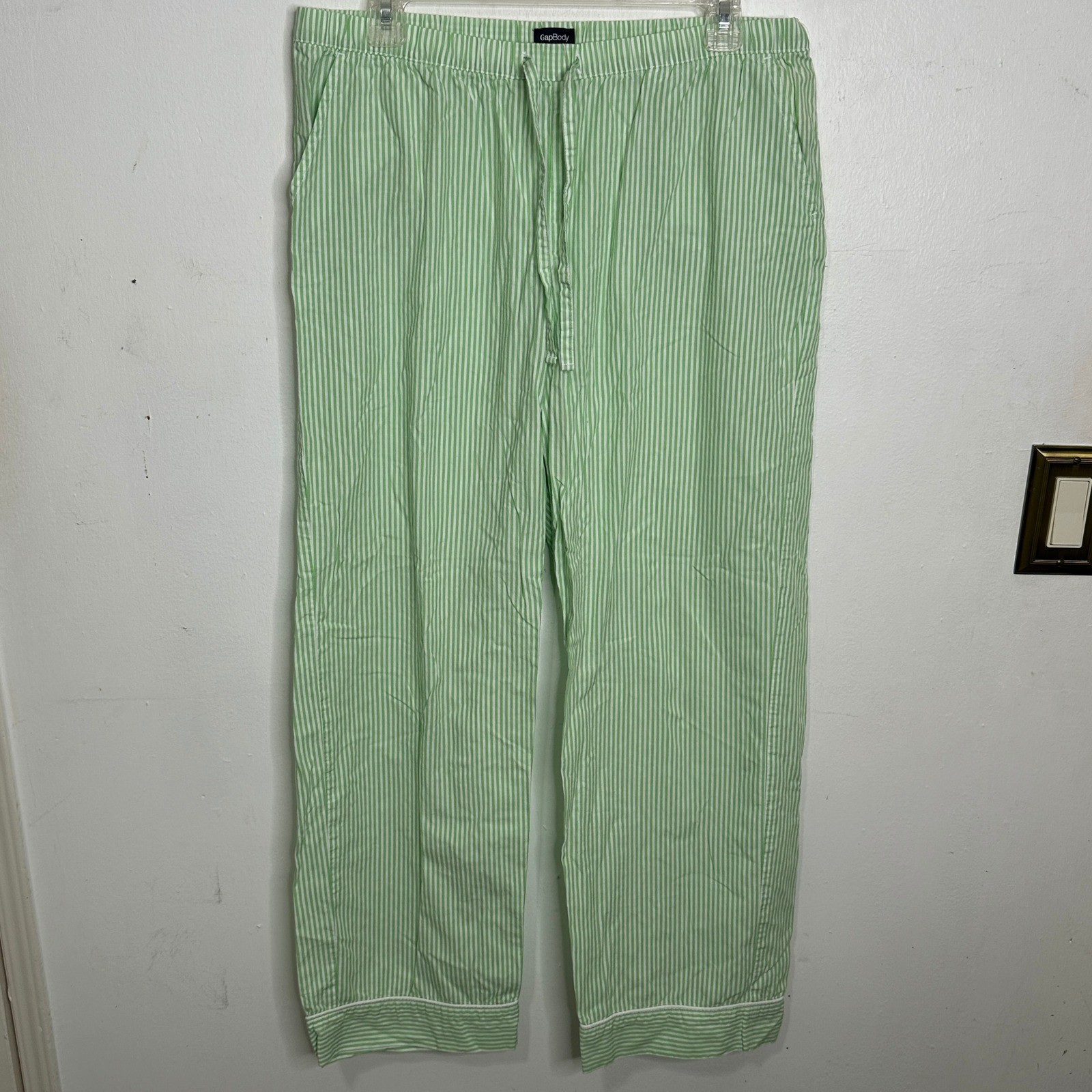 GapBody Womens Green White Striped Cotton Pajama Pants Lounge Sleep Size M