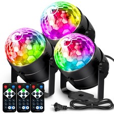  3-Pack Disco Ball DJ Party Lights Sound Activated with Remote Control Strob...