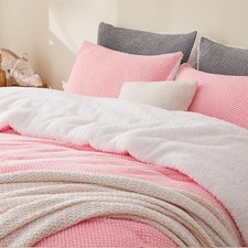 Comforter Set Soft Fluffy Thick Fleece Bedding Set, Faux Queen 90"x90" Pink