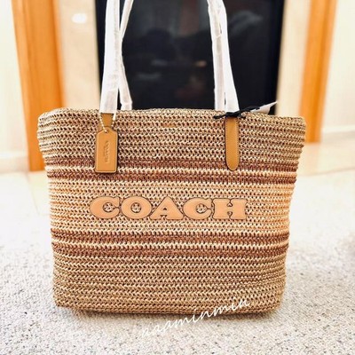 COACH LG STRAW TOTE かごバッグ COACH LG STRAW TOTE かごバッグ Coach Large Straw Beach Tote Bag