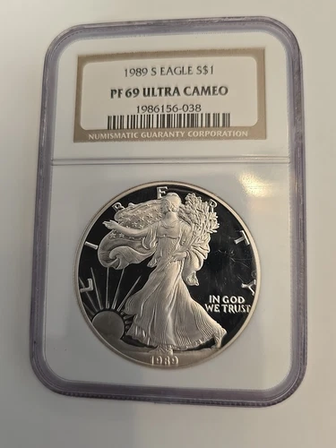 1989 S US Proof Silver Eagle $1 NGC PF69 Ultra Cameo Brown Label