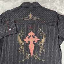 ROCK 47 Pearl Snap Shirt Men  s Large Western Rodeo Cross Embroidered Studs Black
