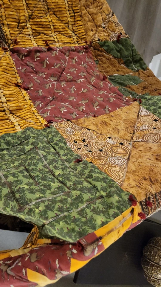 Silla atada a mano de retazos vintage pequeña manta para regazo MCM decoración Apx 44x30 Foto 4 de 4