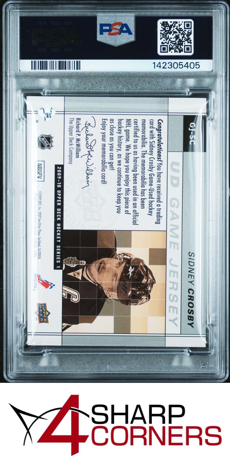 2009 UPPER DECK GAME JERSEY #GJ-SC SIDNEY CROSBY POP 4 PSA 9 view 2