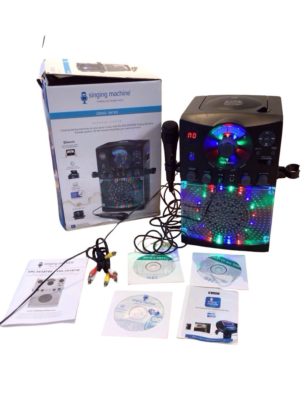 Singing Machine SML385BTBK Bluetooth Karaoke System LED Disco Lights Microphone
