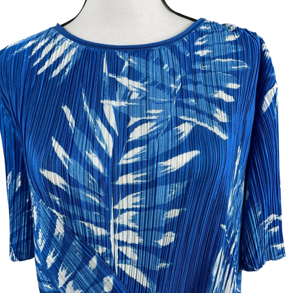 Vestido para mujer Catherine Malandrino XL azul manga corta arrugado frente torcido Foto 2 de 4