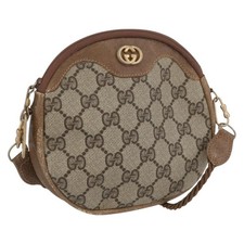 GUCCI GG Supreme Shoulder Bag PVC Beige Gold Auth SW2190