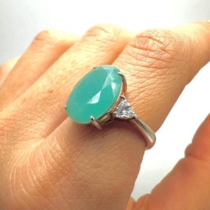 Authentic Vintage Gold Plated 925 Sterling Silver Ring with Large Aqua Green Oval Stone