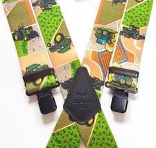 Mens Braces Heavy Duty 1.5" Tractor Tractors Mixed Fields Black Clips