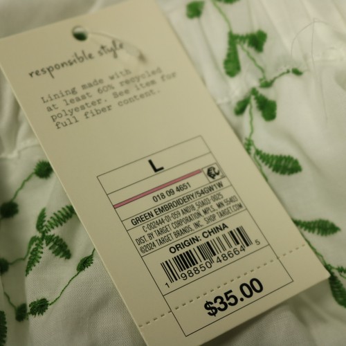 A New Day Floral Embroidered Pinafore Jumper Dress Sleeveless Green & White L - Picture 12 of 22