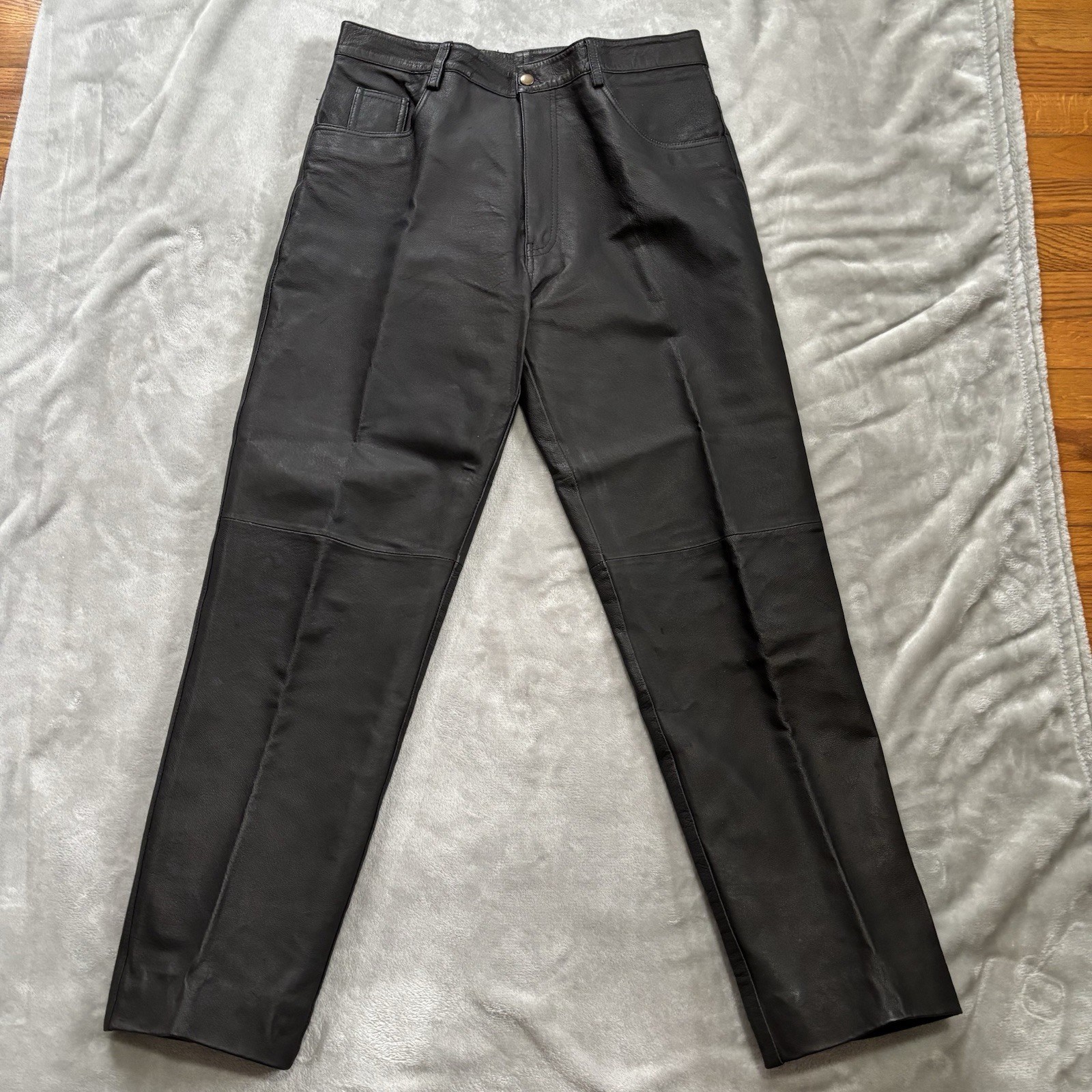 International Male Black Leather Motorcycle Pants Size 33x28