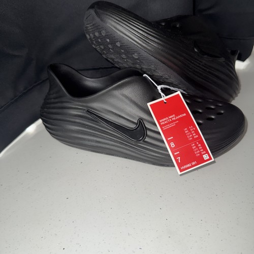 Nike ReactX Rejuven8 Triple Black Women Sz 8 Men Sz 7 NWT React Recovery Slide - Picture 2 of 5