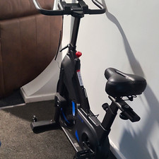 Upright Indoor Exercise Bike for Home Use, Black/Blue, Adjustable Seat