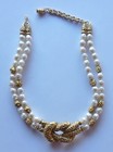 Necklace Signed FM Franklin Mint 1988 Faux Pearl Bow Vintage — photo 1