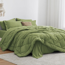 King Size Comforter Set Olive Green, 7 Pieces King Bed in a Bag, All Season Bedd
