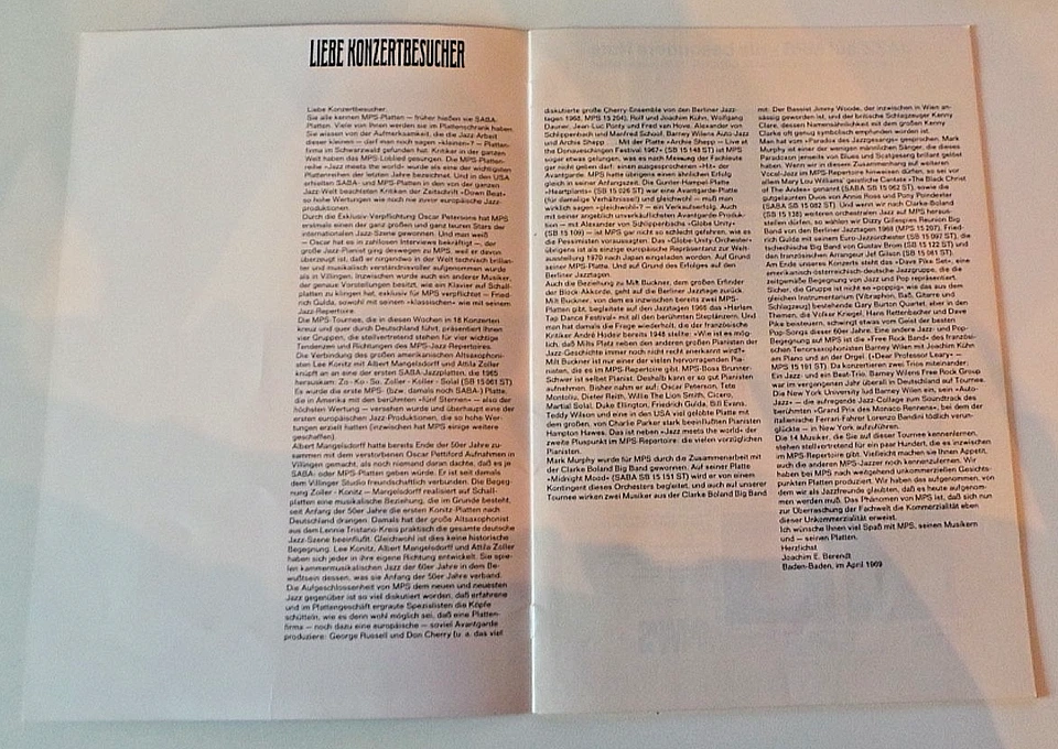 MPS Jazz Concert '69  Konzert Programm RARE Zoller Mangelsdorff Konitz  Kriegel - Image 3 of 4