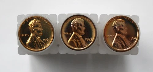 3 Choice Proof Lincoln Cent Rolls - 1961..1962...1964 - 50 Coin Each !!
