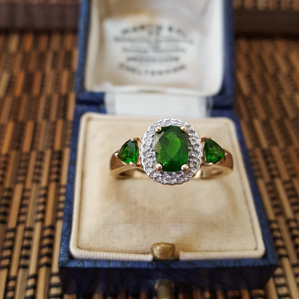 925 Sterling Silver Ring, Genuine Green Chrome Diopside Ring, Size S US 9, Gold - Image 4 of 4