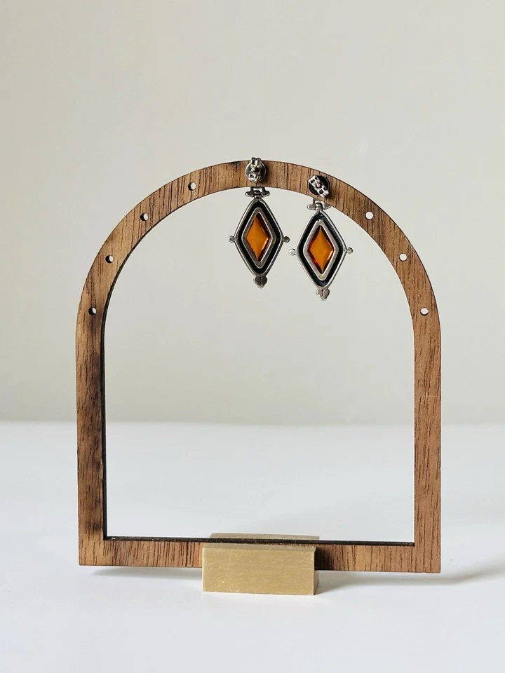 Pendientes colgantes de plata esterlina ámbar de colección con forma de diamante 925 Foto 3 de 4