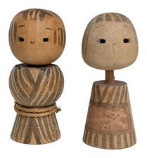Minimalist Creative Kokeshi Doll Boy & Girl Pair 9cm Japanese Sosaku Woodcrafts