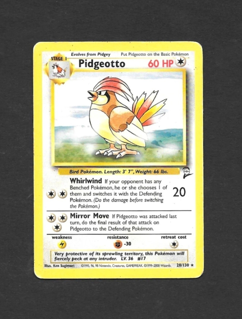 Pidgeotto 28/130 - Base Set 2 Rare Pokémon Card TCG LP x Ken Sugimori