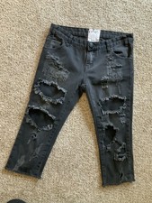 ONE BY ONE TEASPOON X Trashed Freebirds Long Short Extreme Distress Black Sz 26