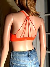 Alo Yoga Sports Bra Size S Neon Orange Strappy back Ruched Center Brand New