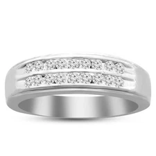 0.45 cttw Diamond Two Row Mens Wedding Band Ring 14k White Gold