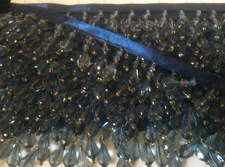 5 YARDS ROYAL BLUE BEADED FRINGE TRIM  ON A .375" SATIN RIBBON 1.125" LONG