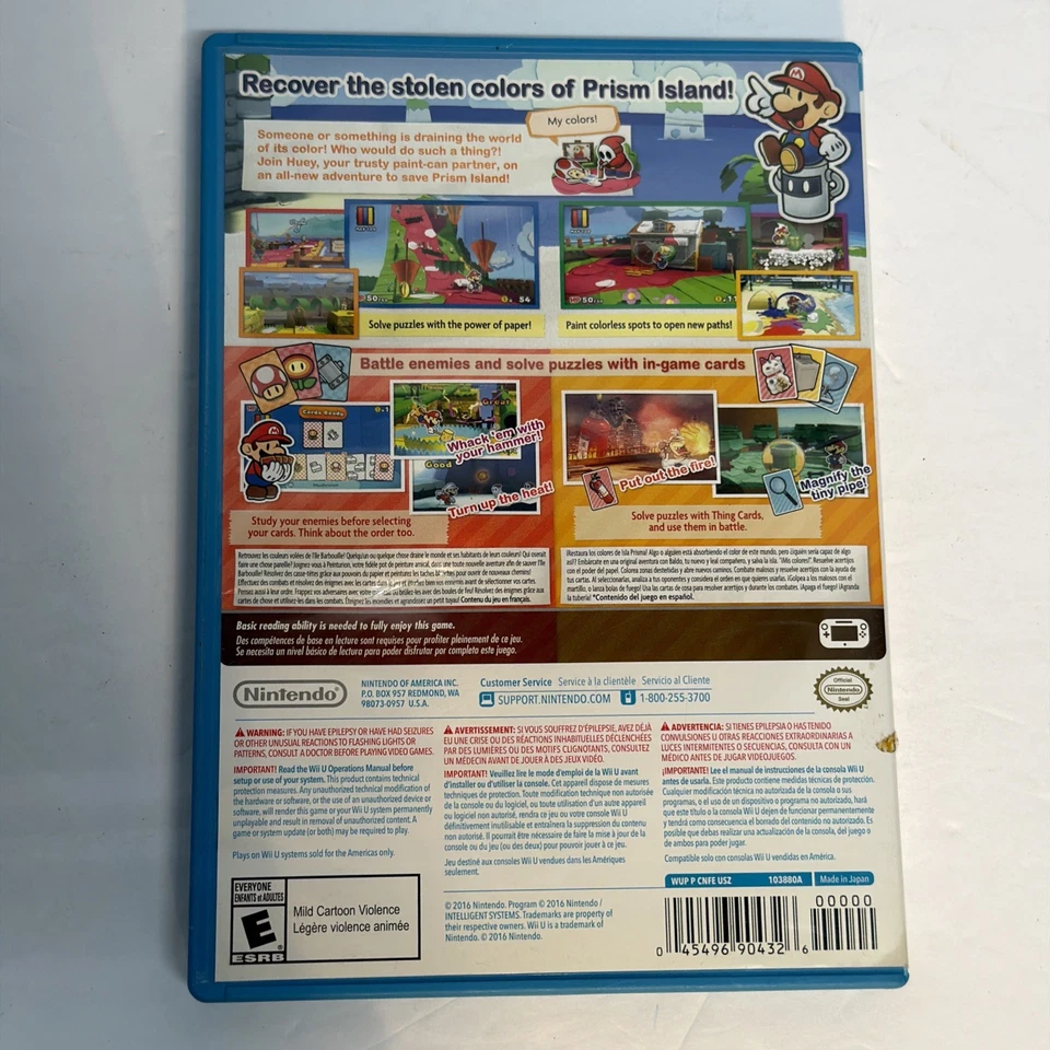 Paper Mario Color Splash  (Nintendo Wii U, 2016) CIB MINT - Image 2 of 4