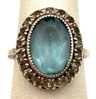 Vintage Sterling Silver Blue Oval Topaz  Cocktail Ring Size 7