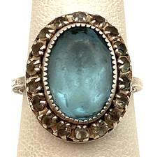 Vintage Sterling Silver Blue Oval Topaz Ring Size 7