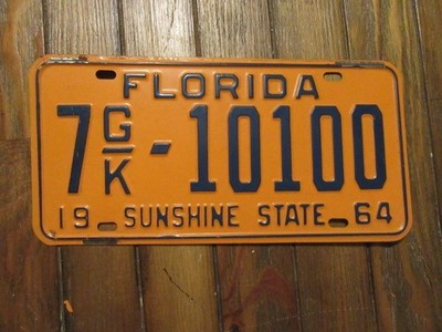 1964 Florida license plate, Orange county, 7GK-10100