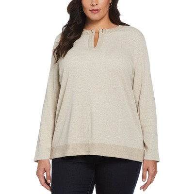 Rafaella Women's Plus Long-Sleeve V-Neck Top Size 1XL Cream