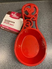 Red Cast Iron Rooster Spoon Rest Farmhouse Country NEW