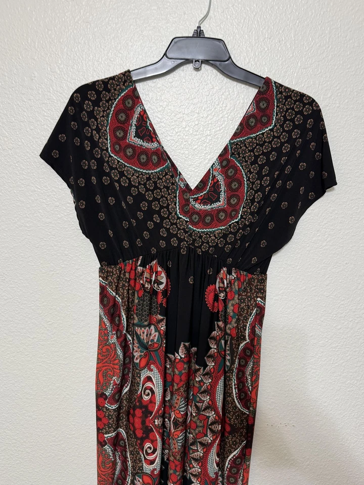 Encantador Vestido Charlie Para Mujer Grande Negro Rojo Cachemira Boho Maxi Cuello en V Y2K De Colección Foto 2 de 4