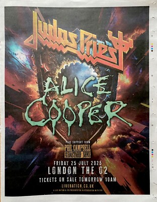 Judas Priest Live Alice Cooper Tour Date 2025 Newspap Advert Poster 14x11 ROLLED