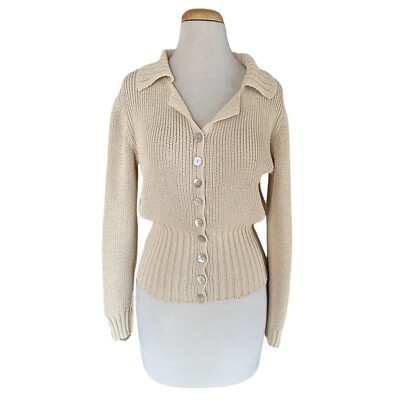 CARRIE FORBES women s beige button-down knit sweater Sz M long sleeve
