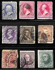 US 19th Century Used, Scott #219-226 Lot 11 with some faults, Fine centering