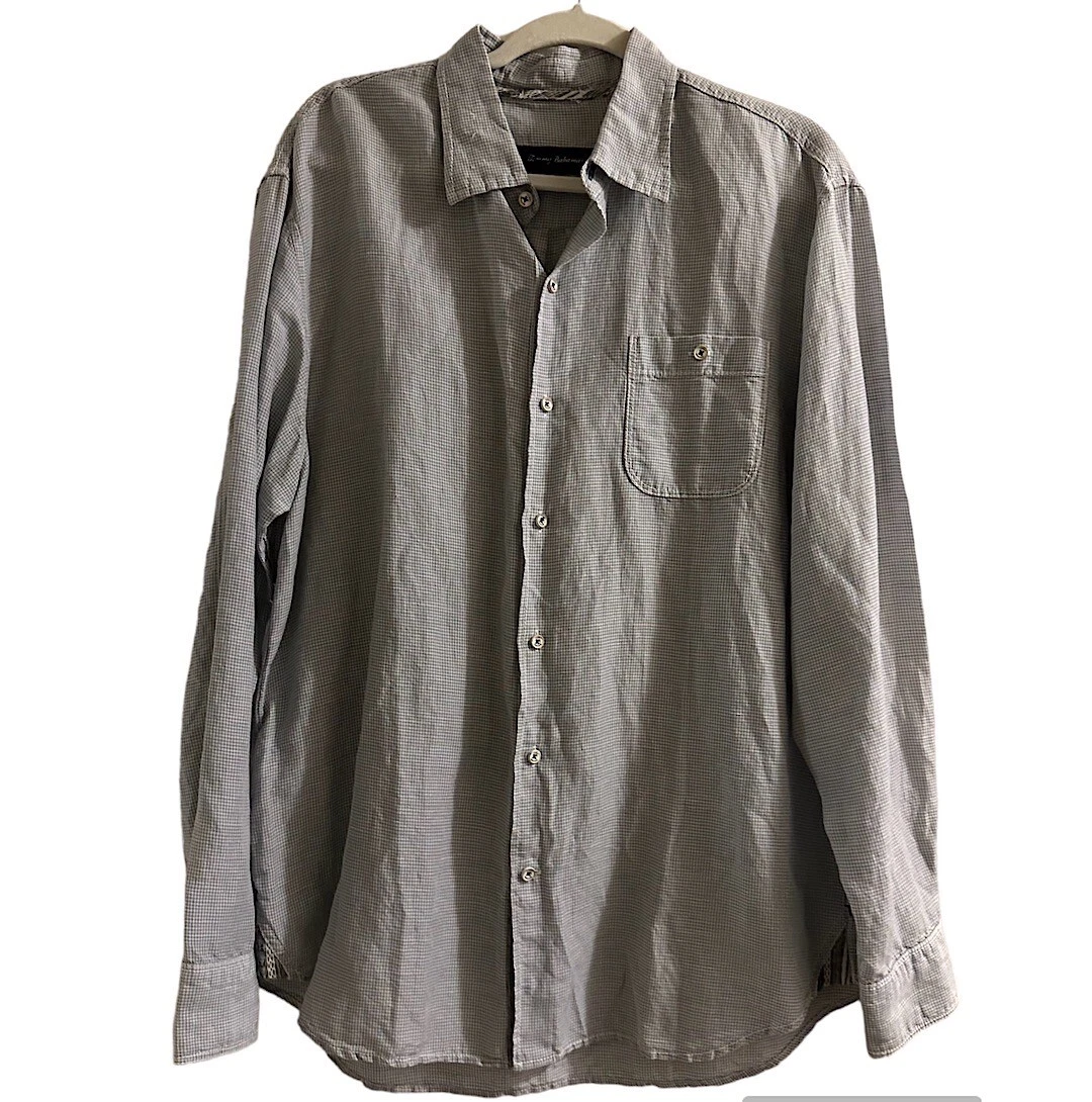 Tommy Bahama Men’s Shirt Button-Down Gray White Linen Blend Long Sleeve Size L