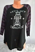 NO BOUNDARIES (1X 16W) Christmas Knit Raglan Tee BLACK COMBO Silver GET CRACKIN'