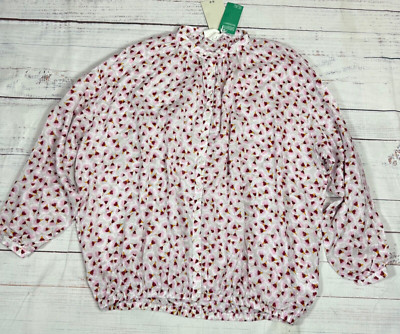 Anna Glover X H&M Womens Long Sleeve Button Front Blouse Sz 6 Gray/Pink Lyocell